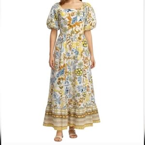 Lea Maxi Dress Square Neck Puff Sleeves Floral Print Pockets Women’s Size 2X